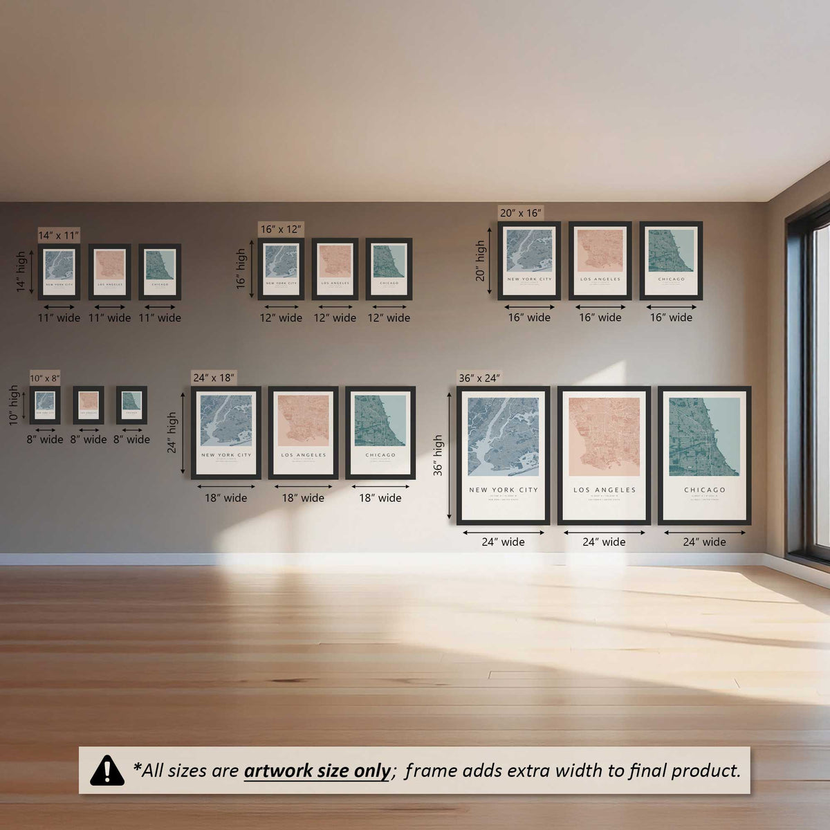 Chicago, Los Angeles & New York City Grids Set of 3 Art Prints