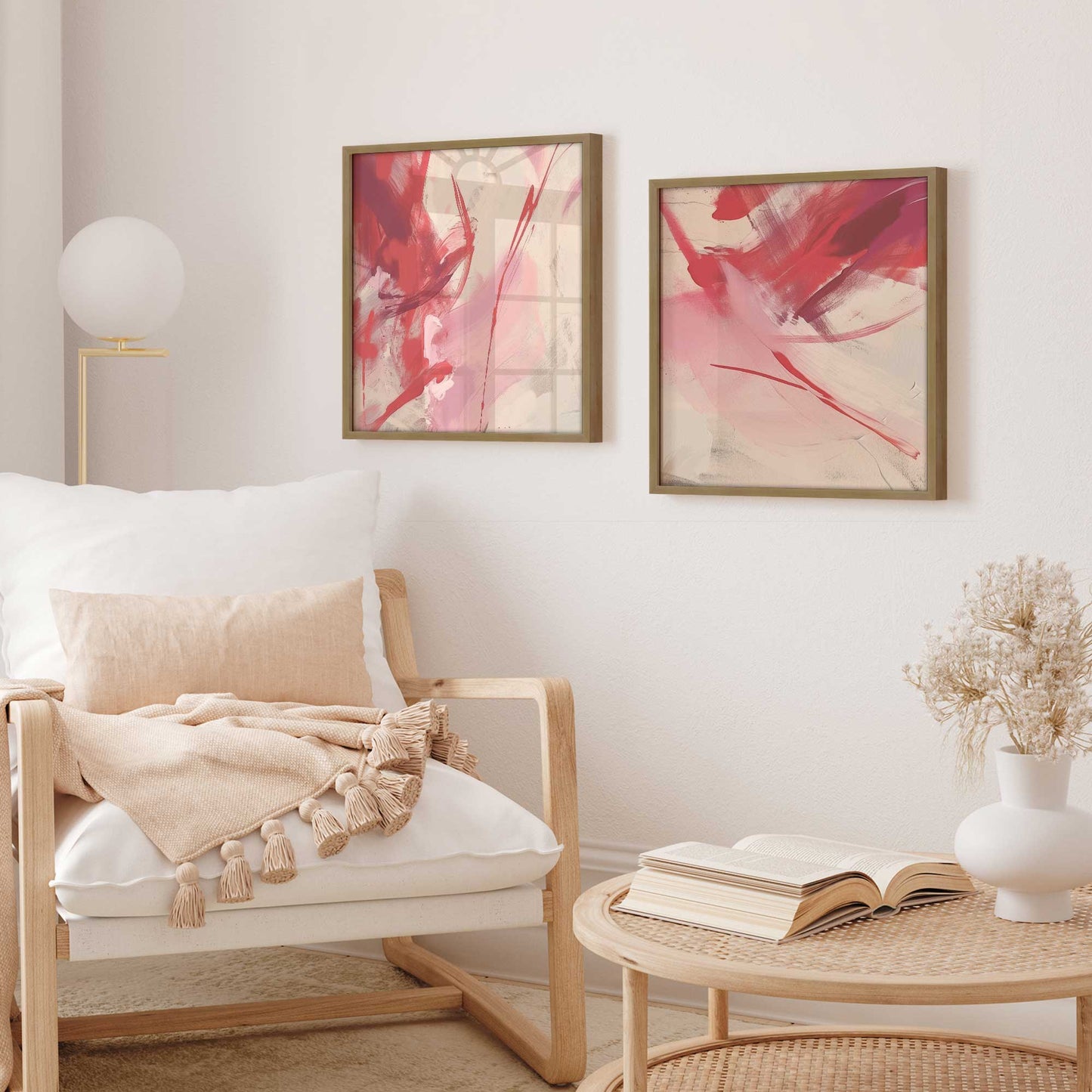 Bold Pink and Red Abstract Art Print, Set of 2