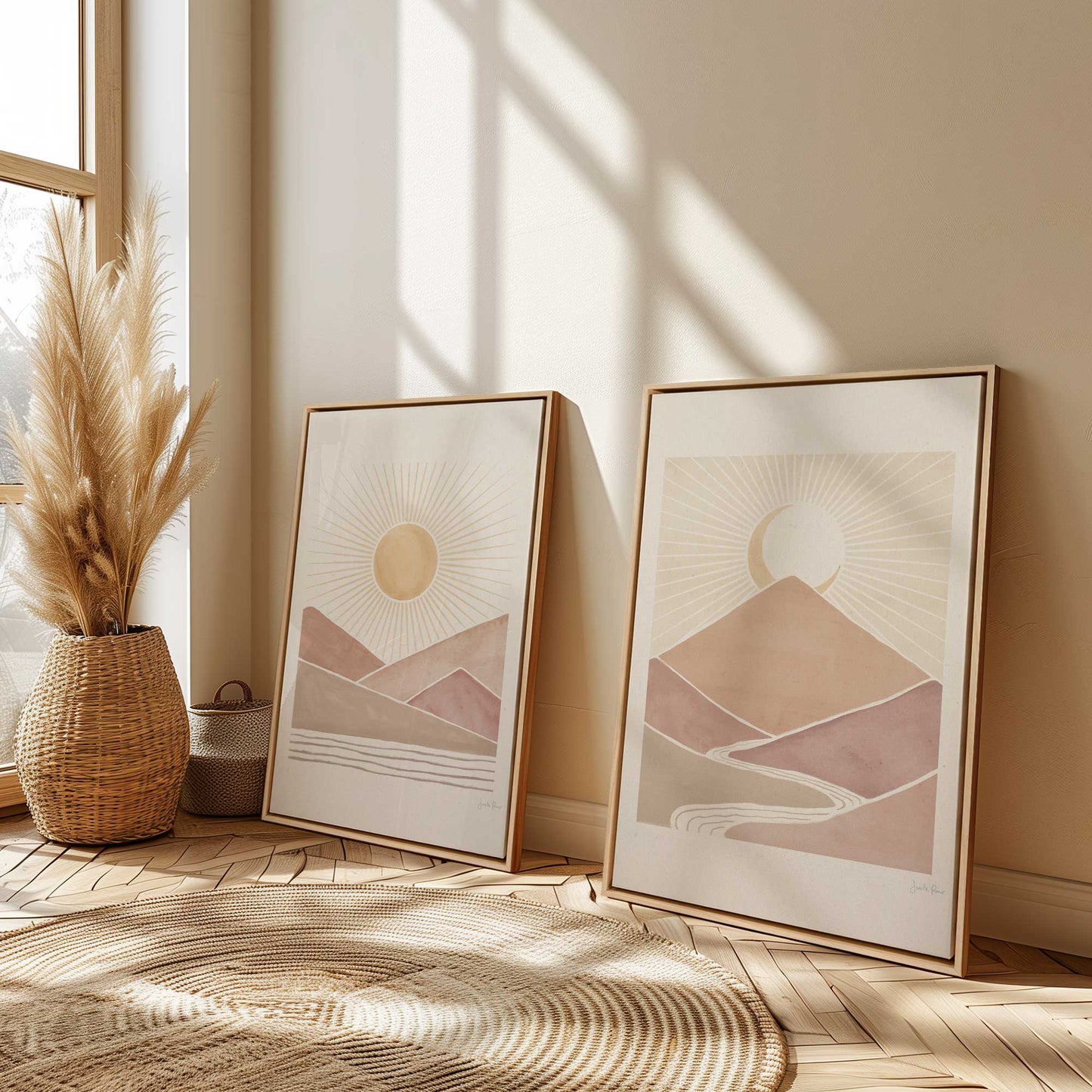 Desert Sunrise and Sunset Canvas Print, Set of 2
