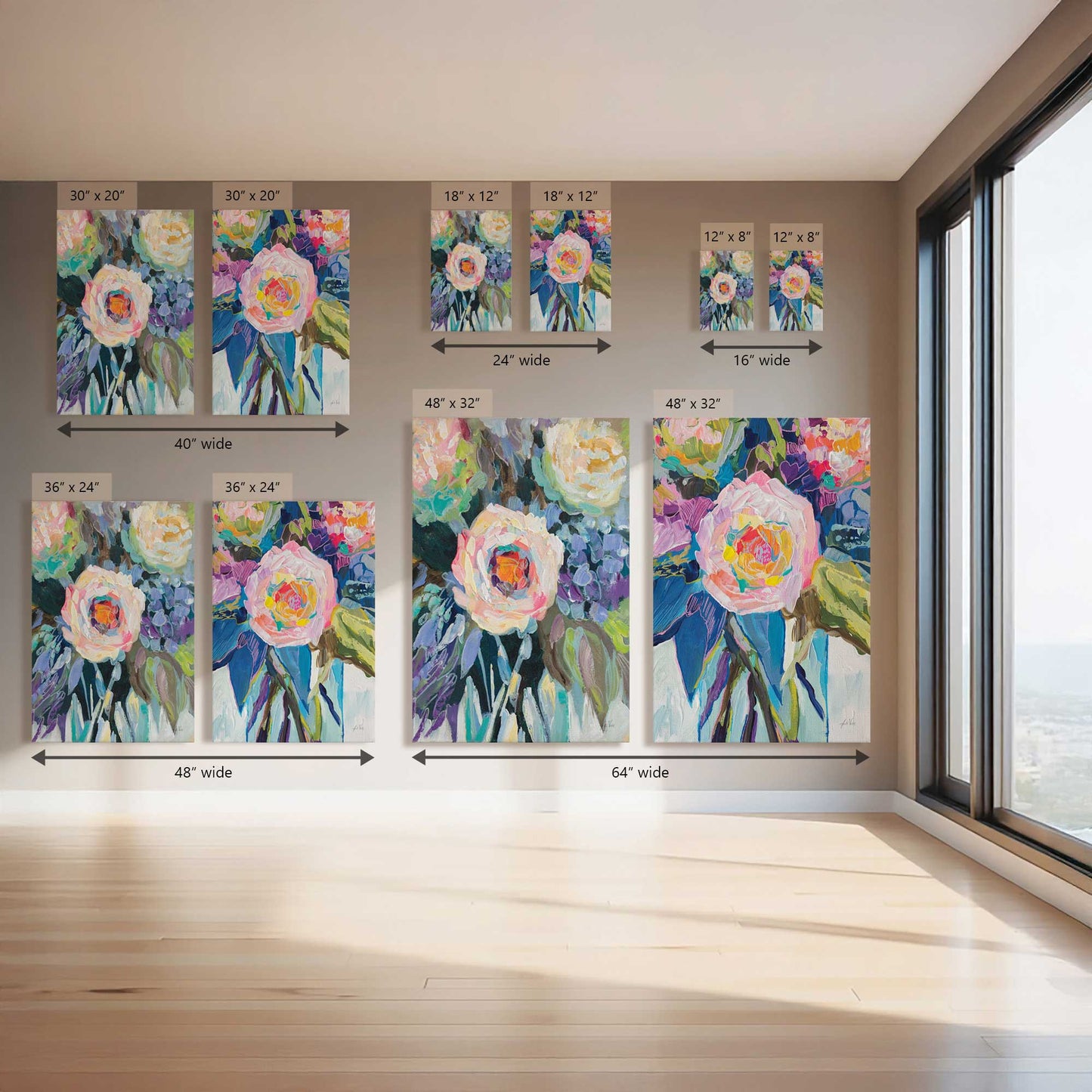 Colorful Flowers in Jars, Set of 2 Canvas Prints