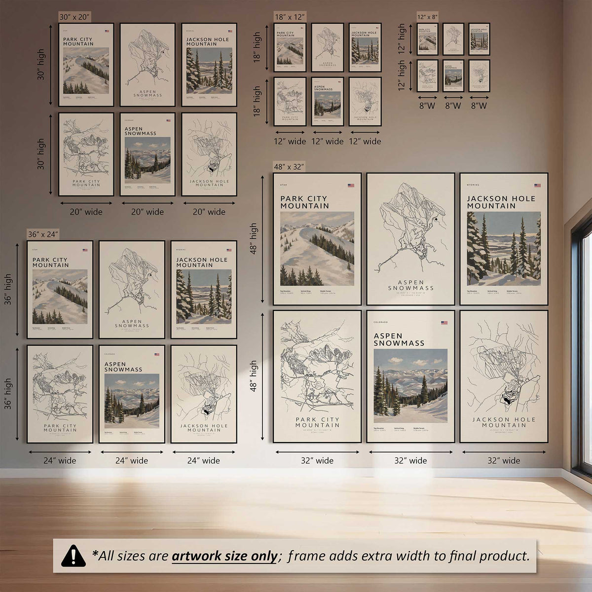 Gone Skiing in America, Set of 6 Canvas Prints