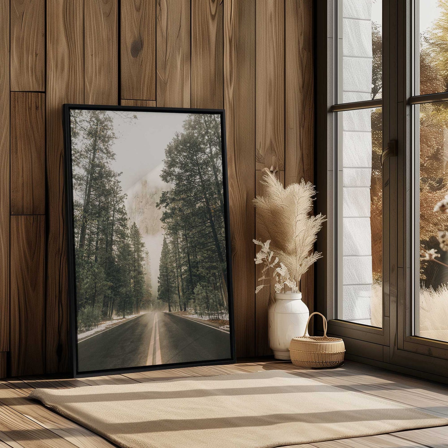 Foggy Forest Drive Canvas Print