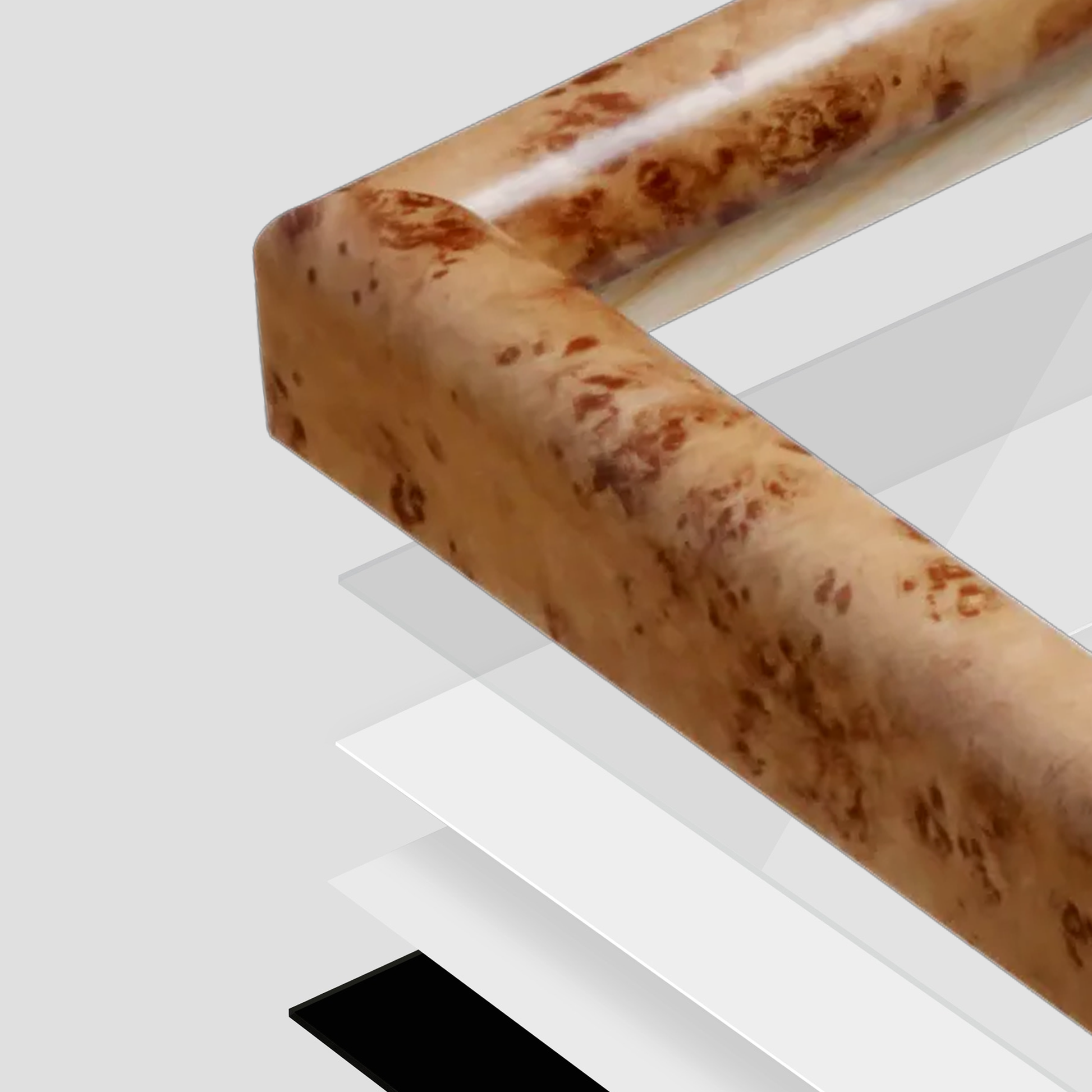 corner of the Caramel Burlwood Milano Wall Frame