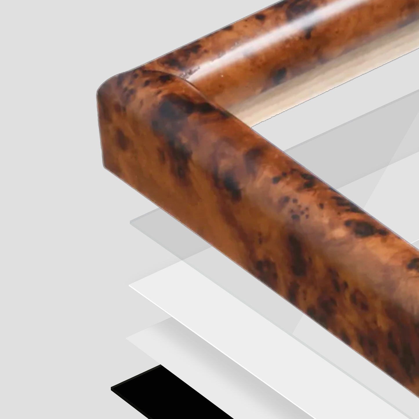 corner of the Amber Burlwood Milano Wall Frame