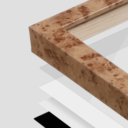 corner of the Caramel Burlwood Lucca Wall Frame