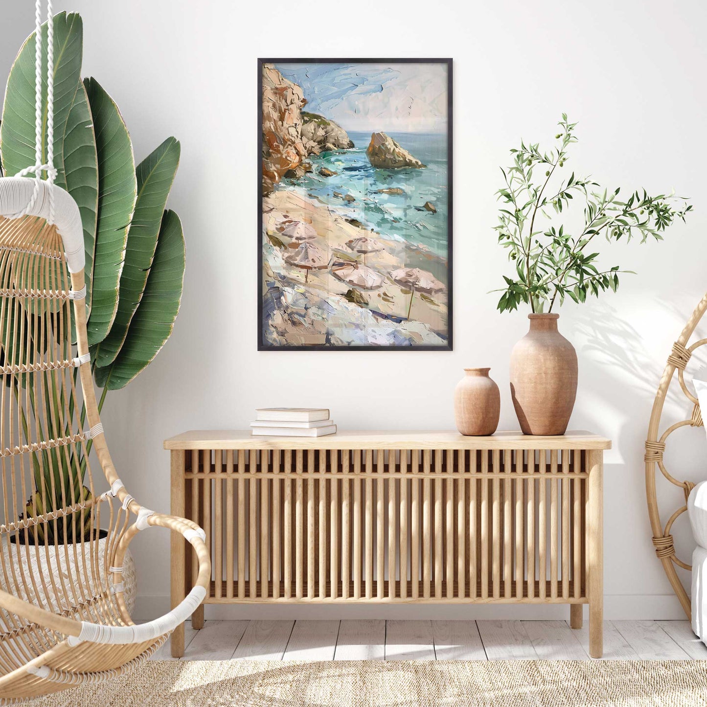 Umbrellas by the Rocks Art Print