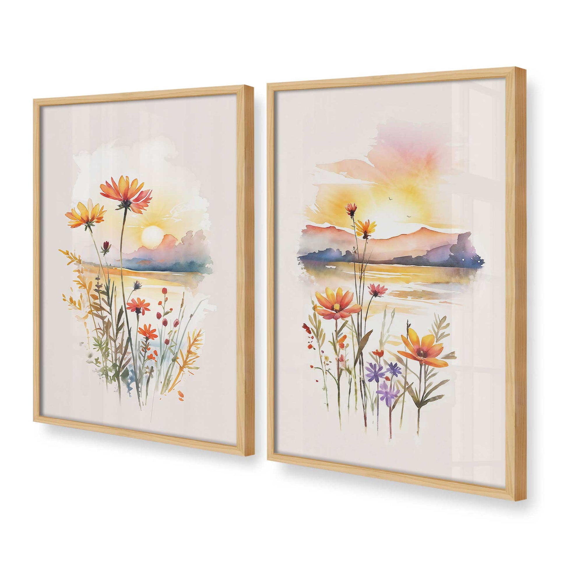 [Color:American Maple], Picture of art in a American Maple frame at an angle