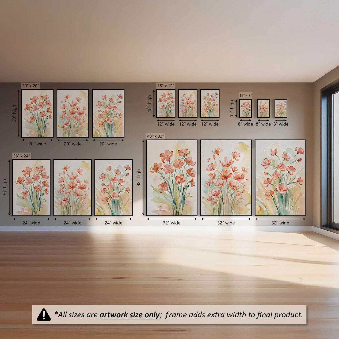Peachy Flower Party, Set of 3 Canvas Prints