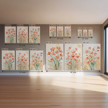 Peachy Flower Party, Set of 3 Canvas Prints