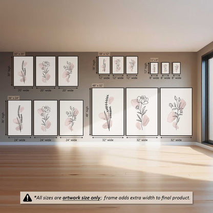 Pretty Petal Sketches, Set of 3 Canvas Prints