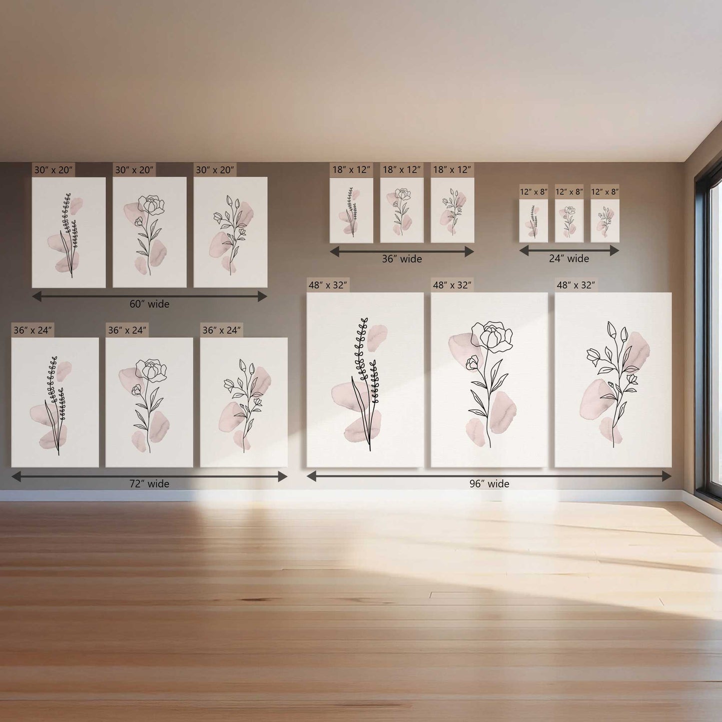 Pretty Petal Sketches, Set of 3 Canvas Prints