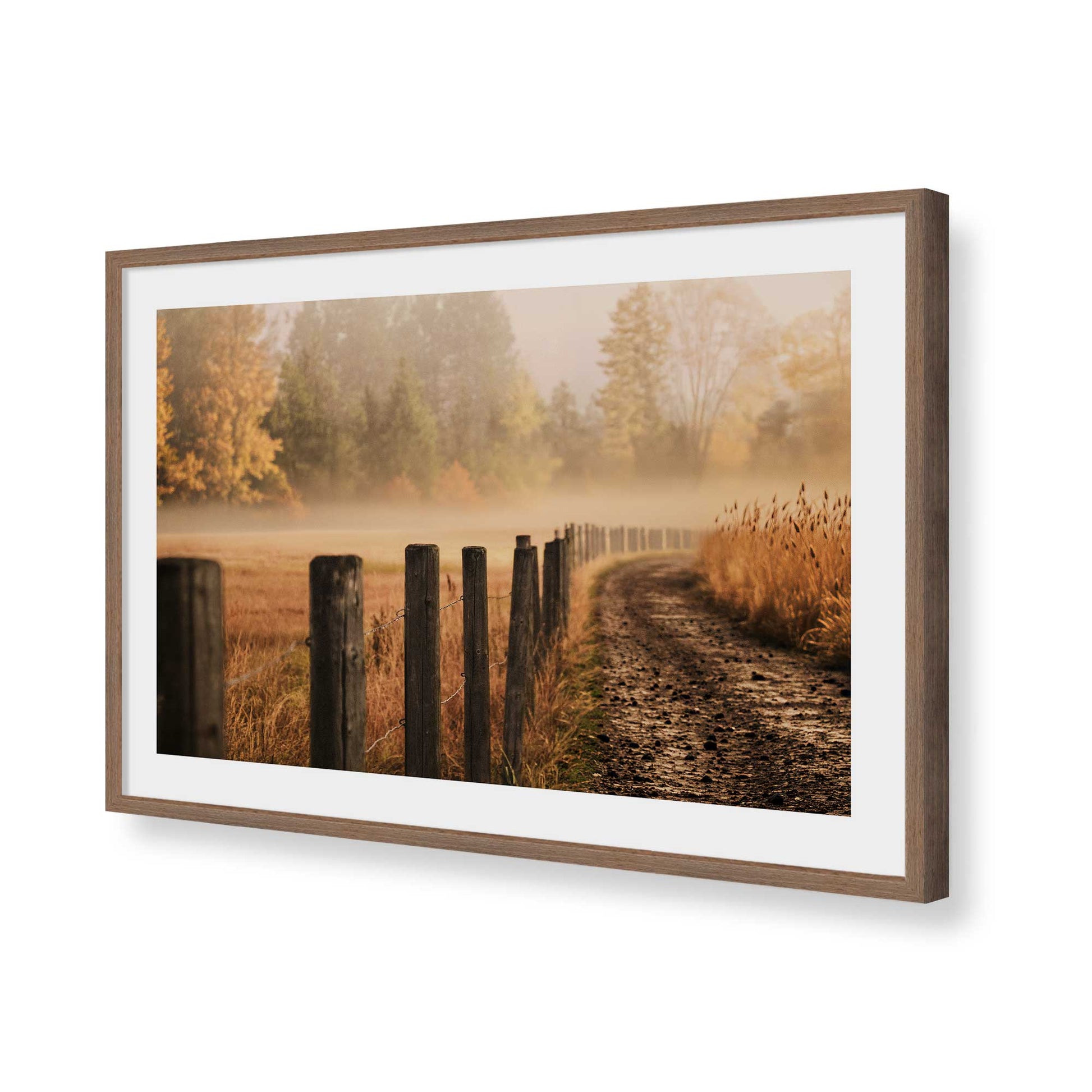 [Color:Walnut], Picture of art in a Polished Chrome frame of the corner
