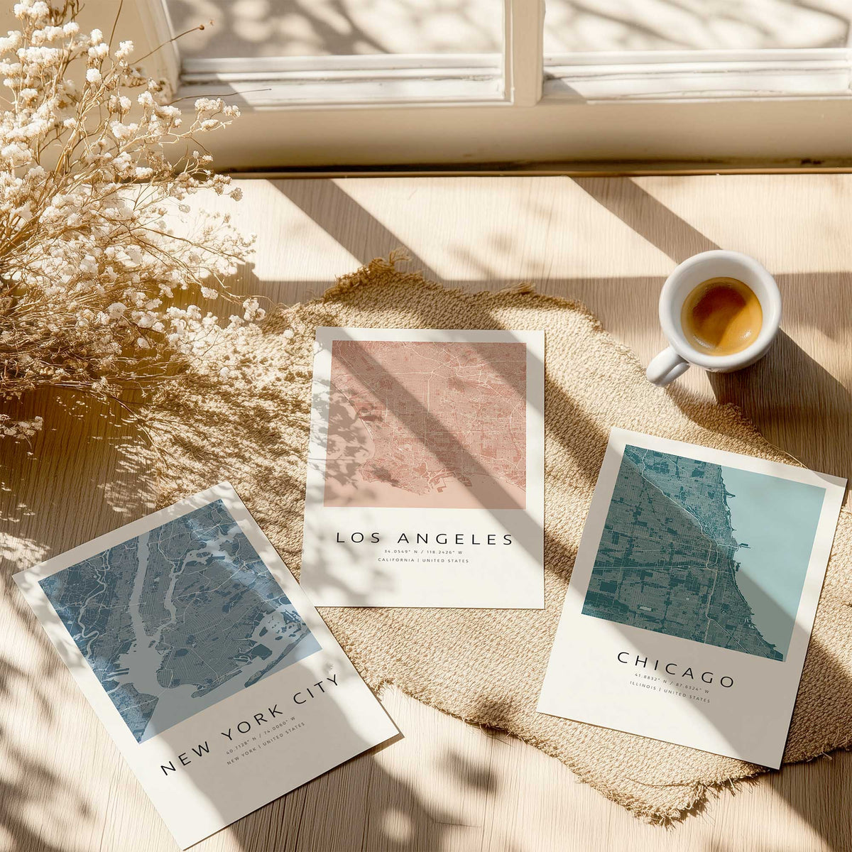 Chicago, Los Angeles & New York City Grids Set of 3 Art Prints