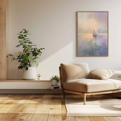 Foggy Sunset Sailboat Art Print