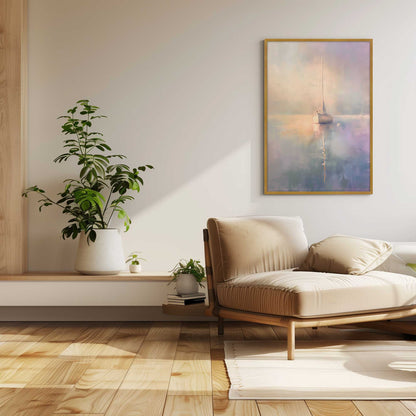Foggy Sunset Sailboat Art Print