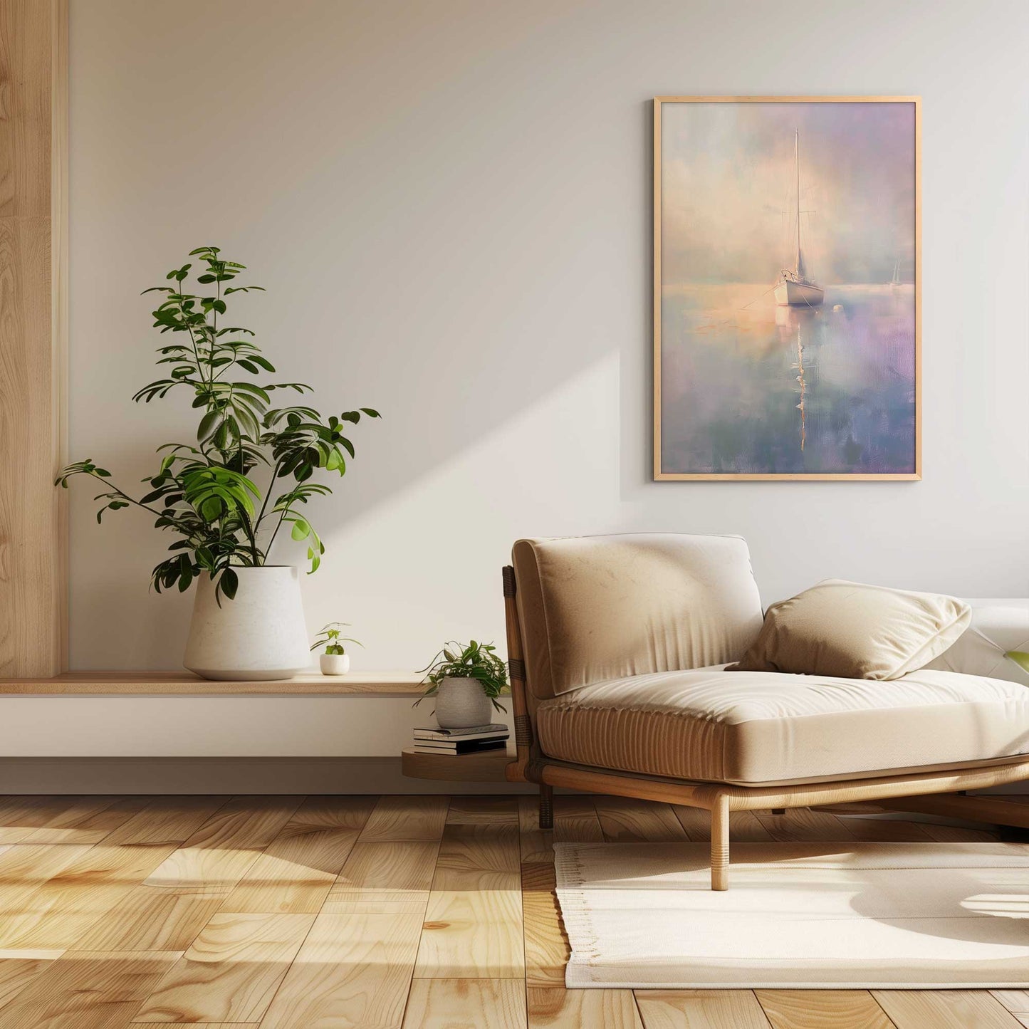 Foggy Sunset Sailboat Art Print