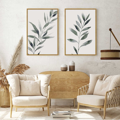 Soft Green Leaves Art Print, Set of 2