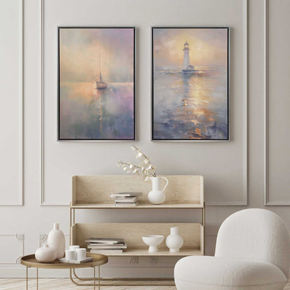 Foggy Sunset Sail  Canvas Print, Set of 2