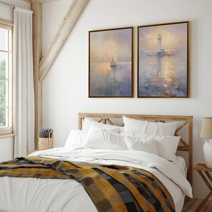 Foggy Sunset Sail  Canvas Print, Set of 2