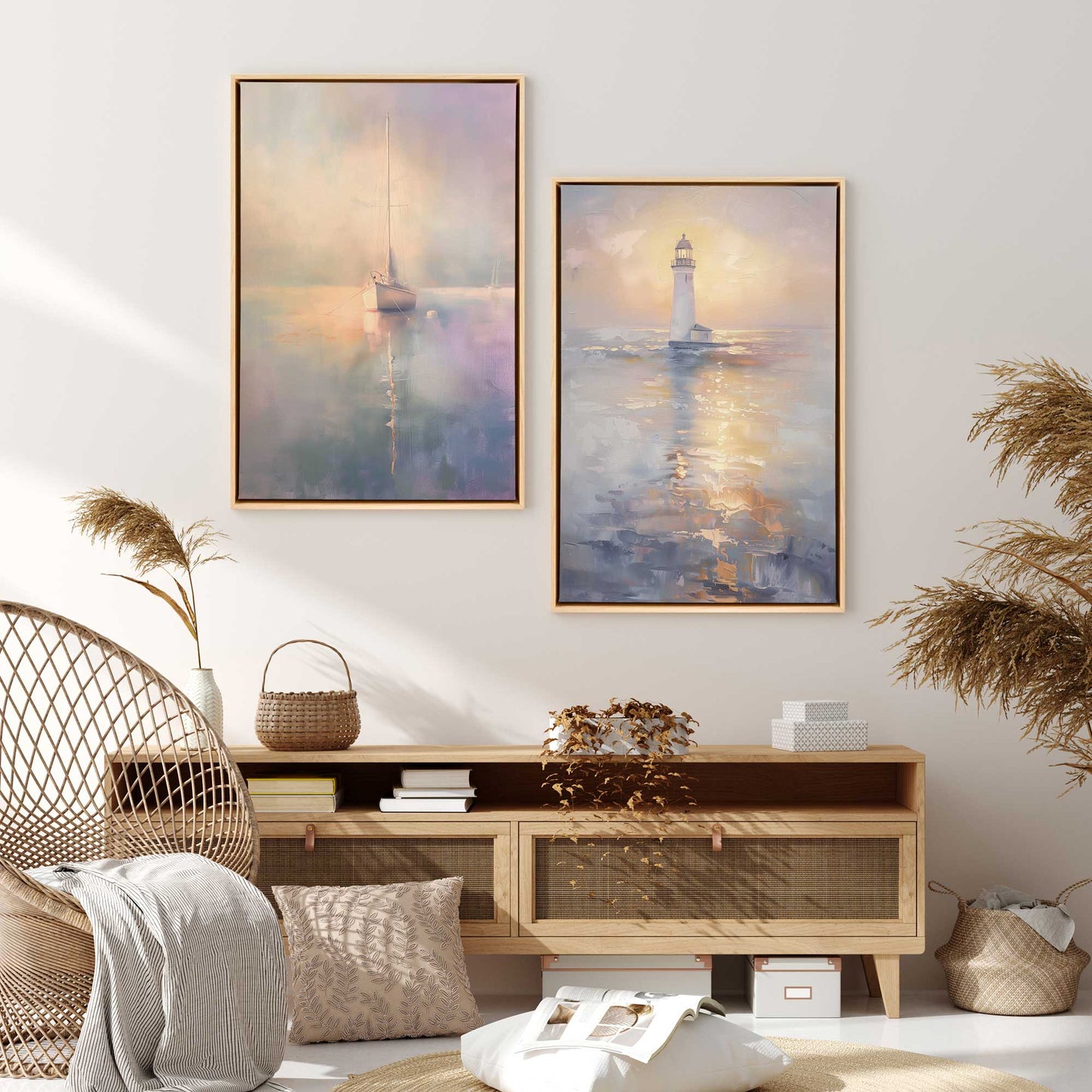 Foggy Sunset Sail  Canvas Print, Set of 2