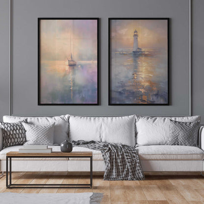 Foggy Sunset Sail  Art Print, Set of 2