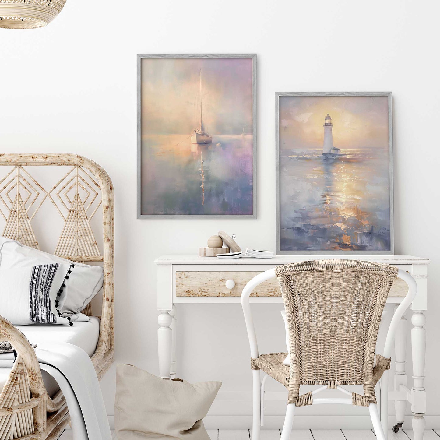 Foggy Sunset Sail  Art Print, Set of 2