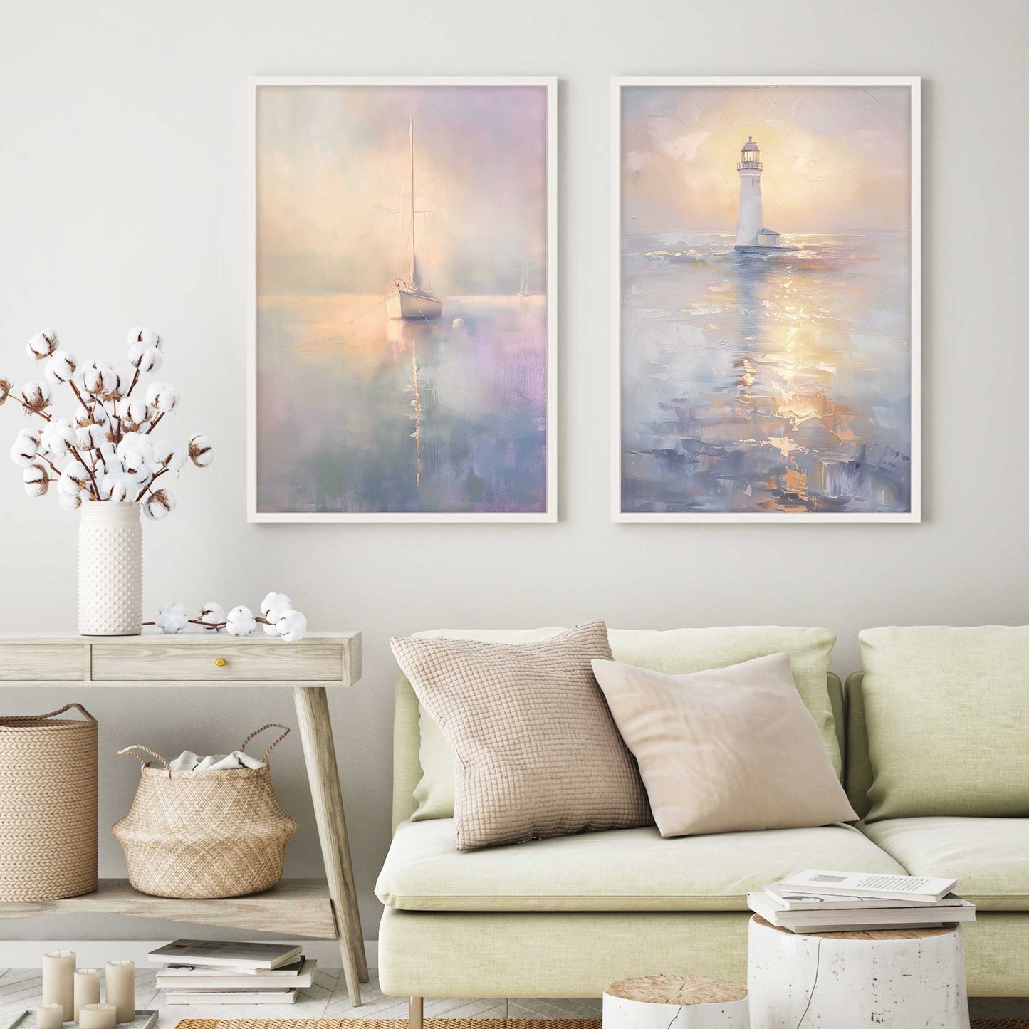 Foggy Sunset Sail  Art Print, Set of 2