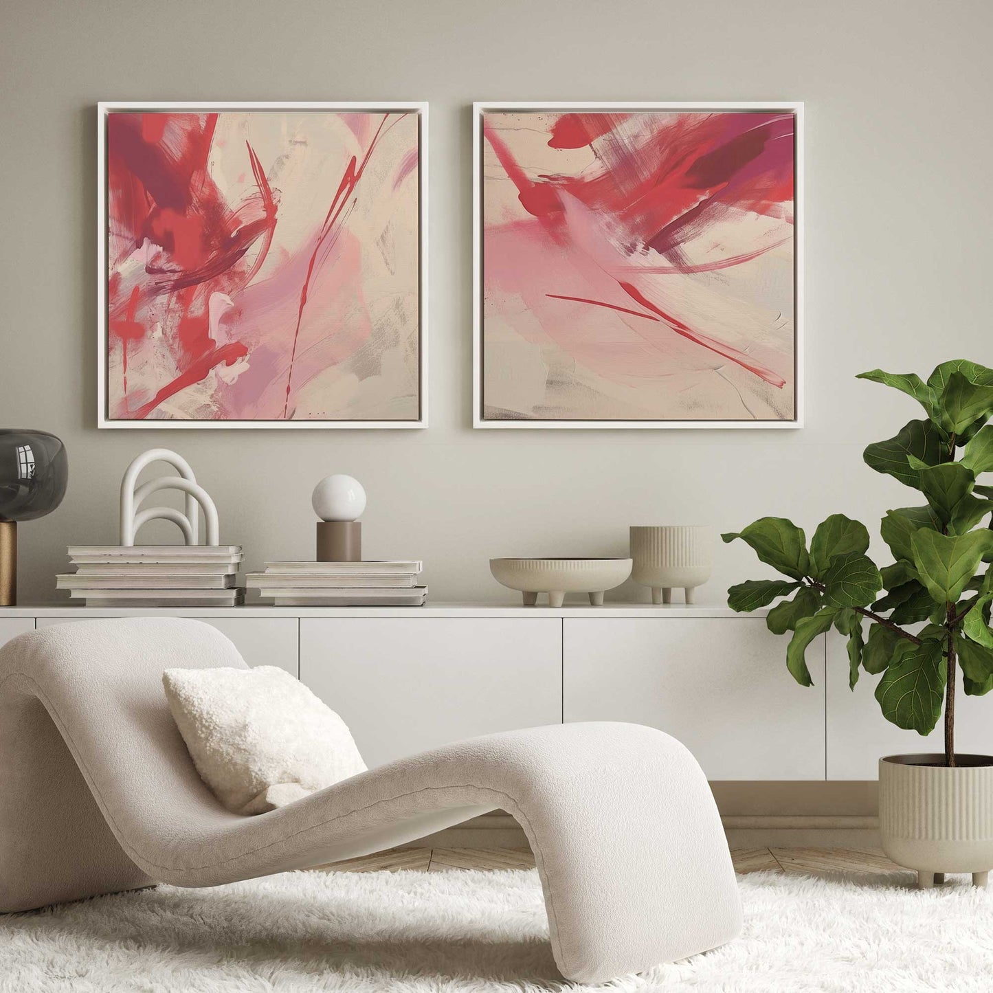 Bold Pink and Red Abstract  Canvas Print, Set of 2