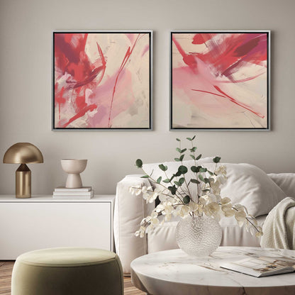 Bold Pink and Red Abstract  Canvas Print, Set of 2