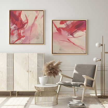 Bold Pink and Red Abstract  Canvas Print, Set of 2
