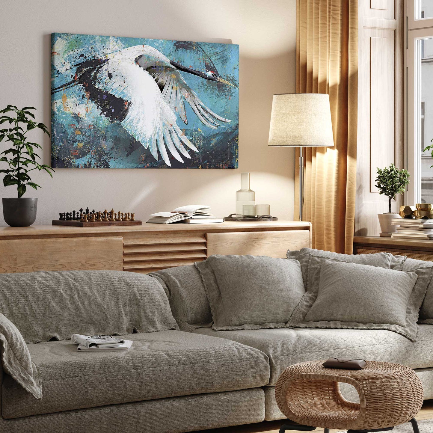 Majestic Crane in flight Canvas Print