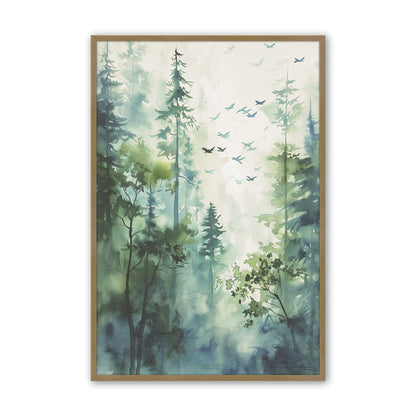 Misty Forest Flight Art Print, Set of 2