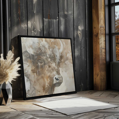 Watchful Bison in Watercolor Canvas Print