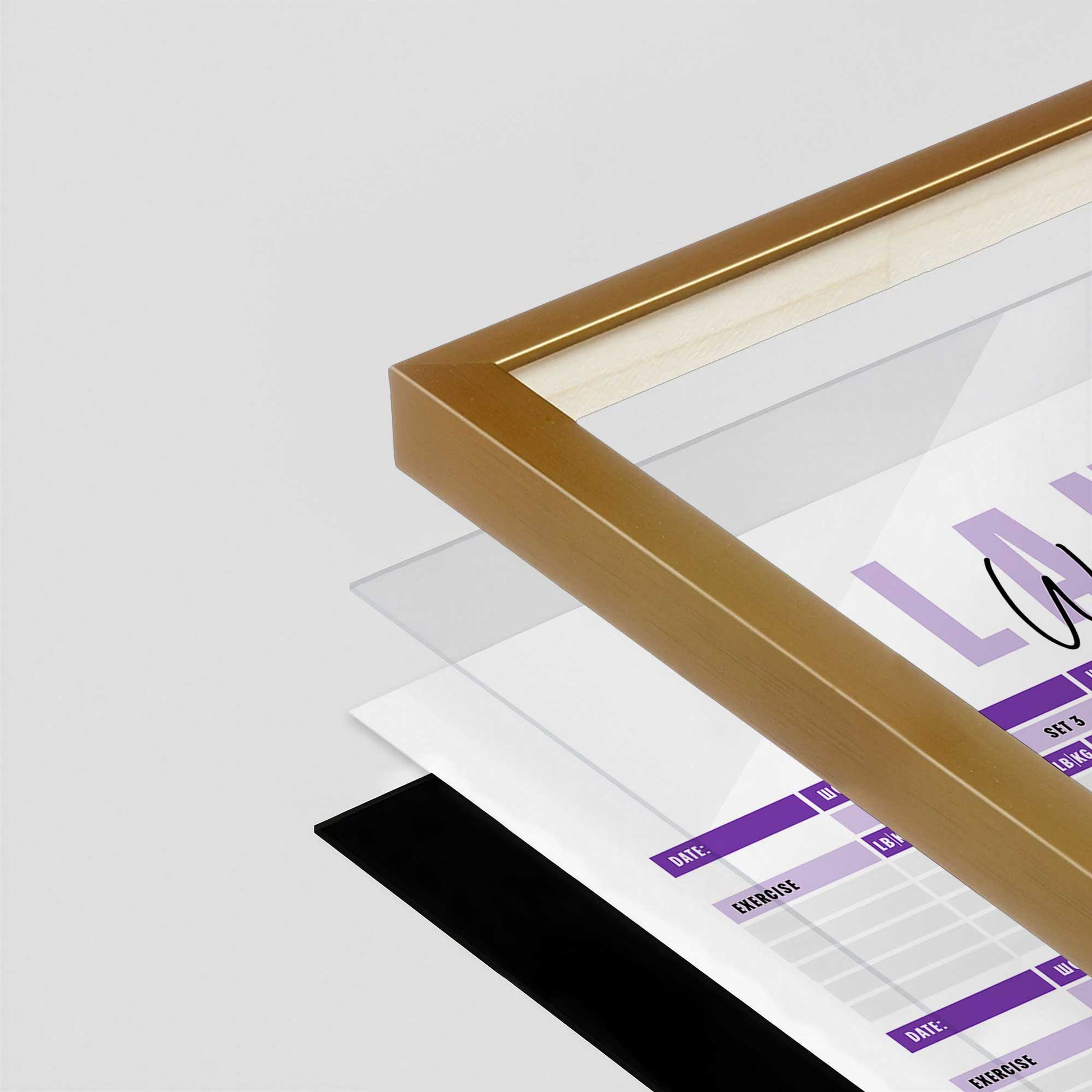 [Color:Polished Gold], Picture of art in a Polished Gold frame at an angle