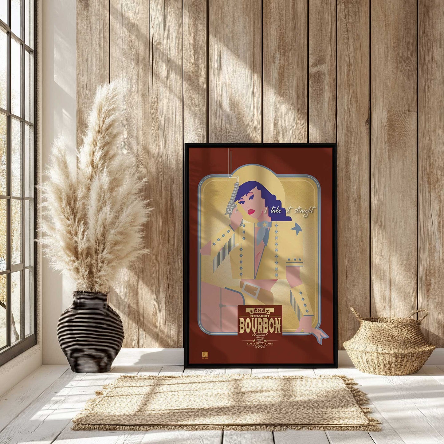 [Color:American Maple], Picture of art in a American Maple frame at an angle