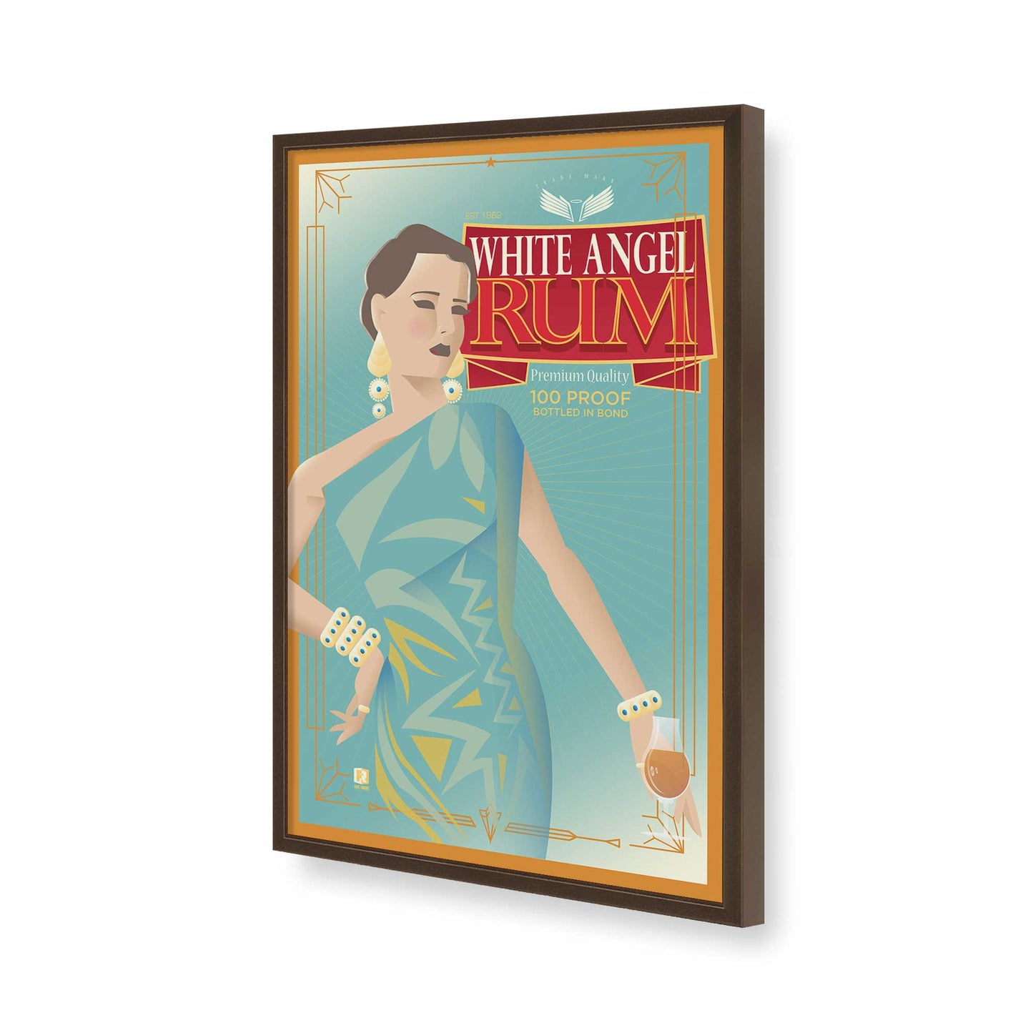 [Color:Brown], Picture of art in a Brown frame of the corner