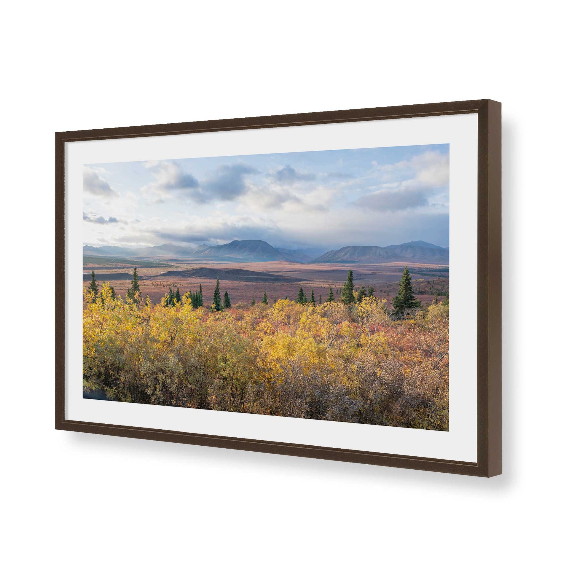 [Color:Brown], Picture of art in a Brown frame of the corner