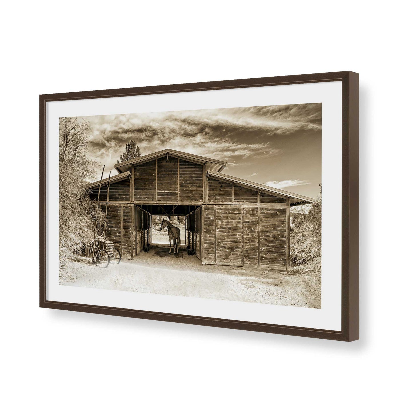 [Color:Brown], Picture of art in a Brown frame of the corner