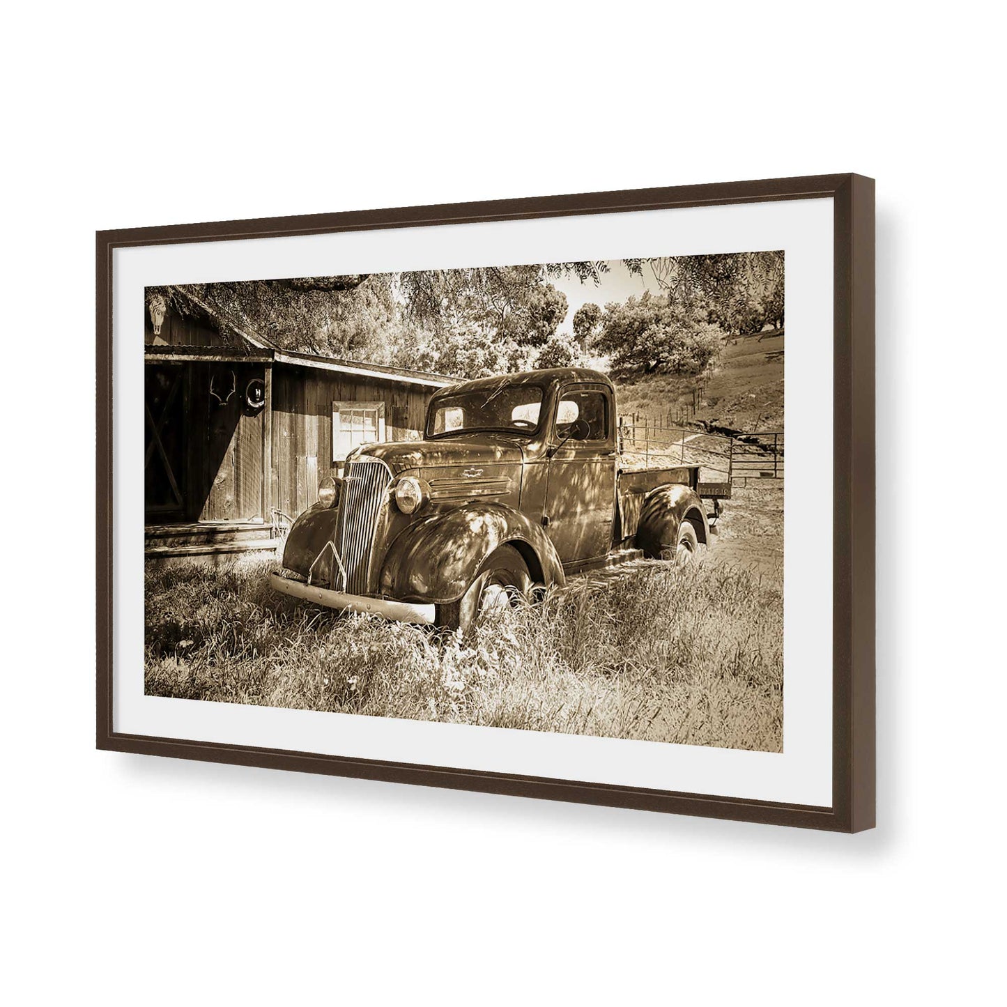 [Color:Brown], Picture of art in a Brown frame of the corner