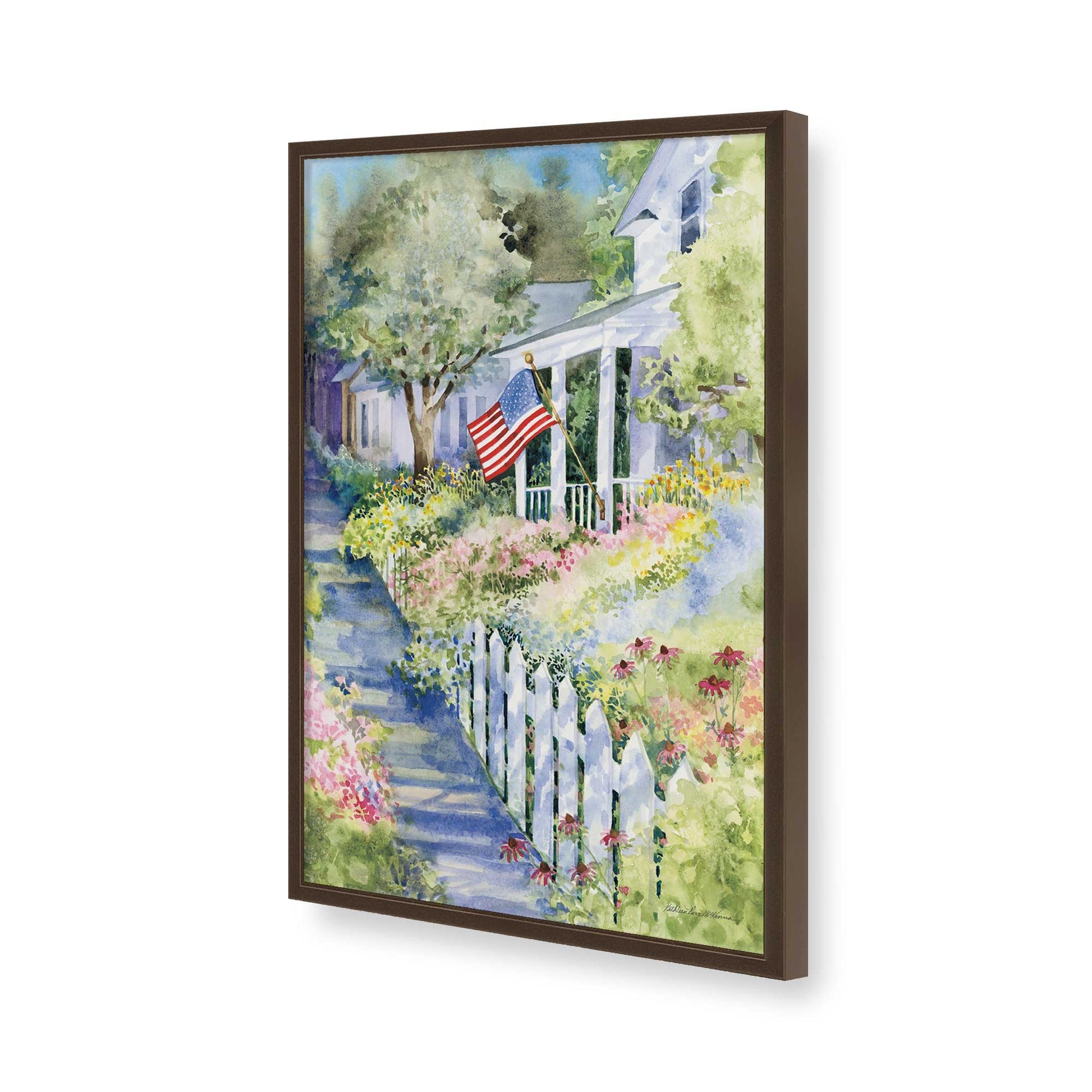 [Color:Brown], Picture of art in a Brown frame of the corner