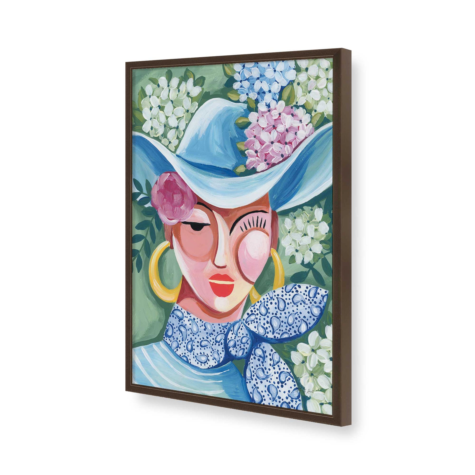 [Color:Brown], Picture of art in a Brown frame of the corner