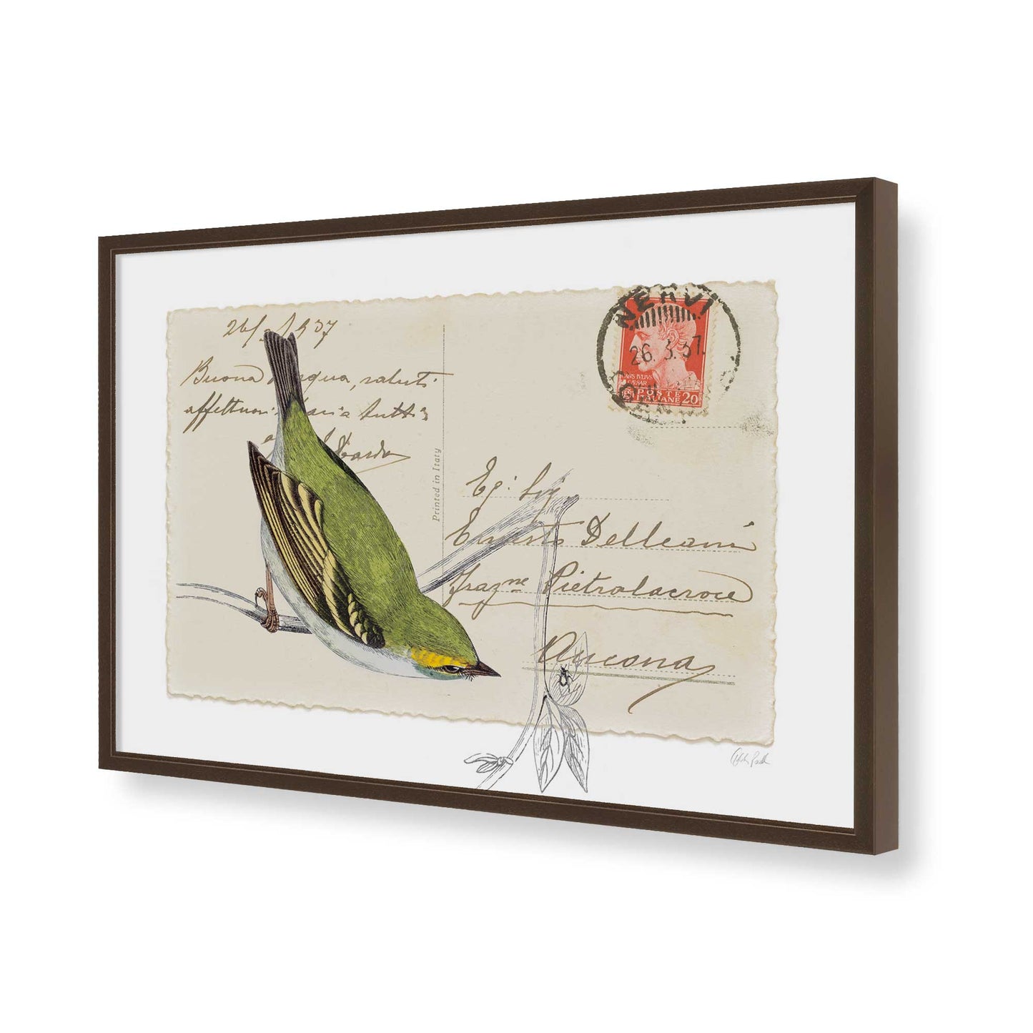[Color:Brown], Picture of art in a Brown frame of the corner