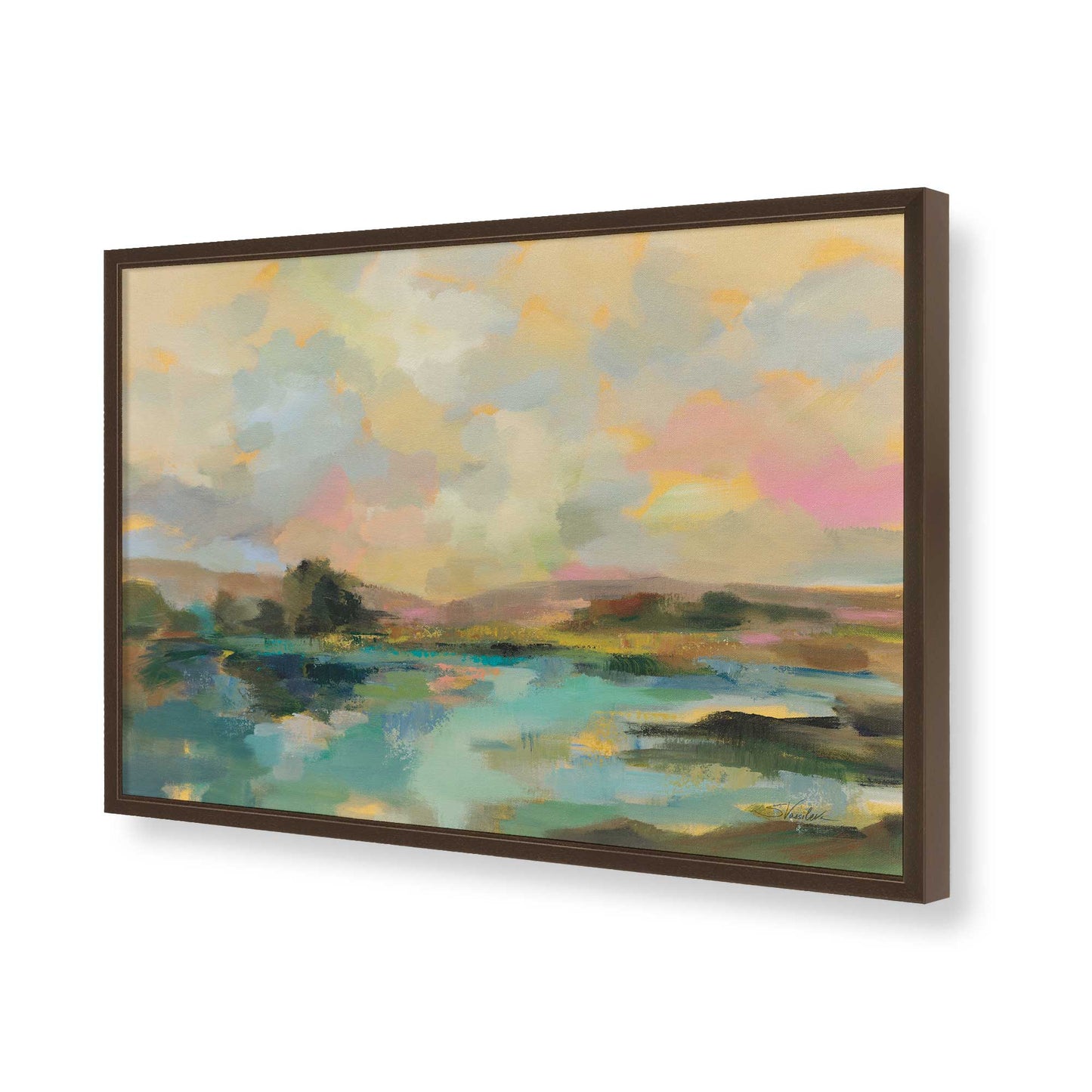 [Color:Brown], Picture of art in a Brown frame of the corner