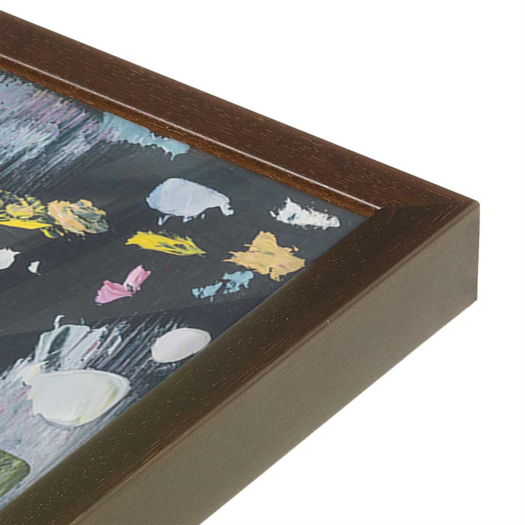 [Color:Brown], Picture of art in a Brown frame at an angle