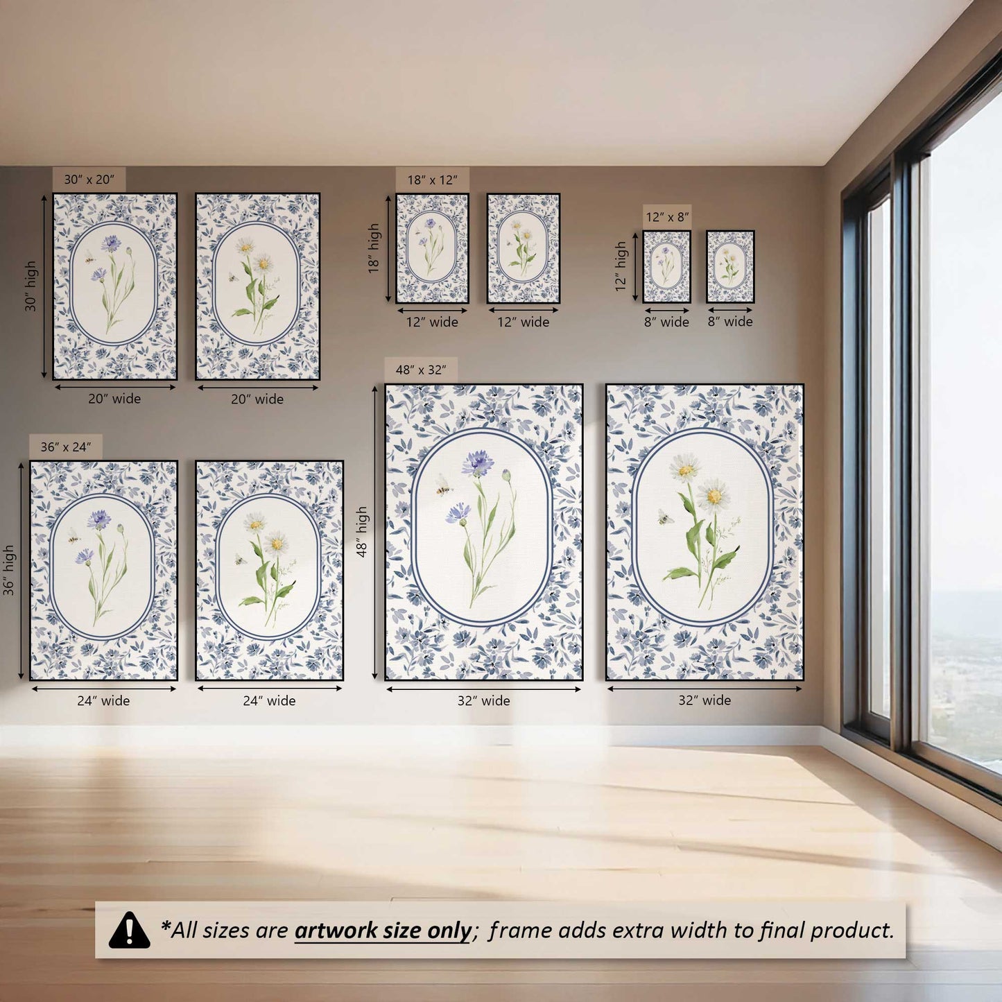 Buzzing Blue Blooms, Set of 2 Canvas Prints