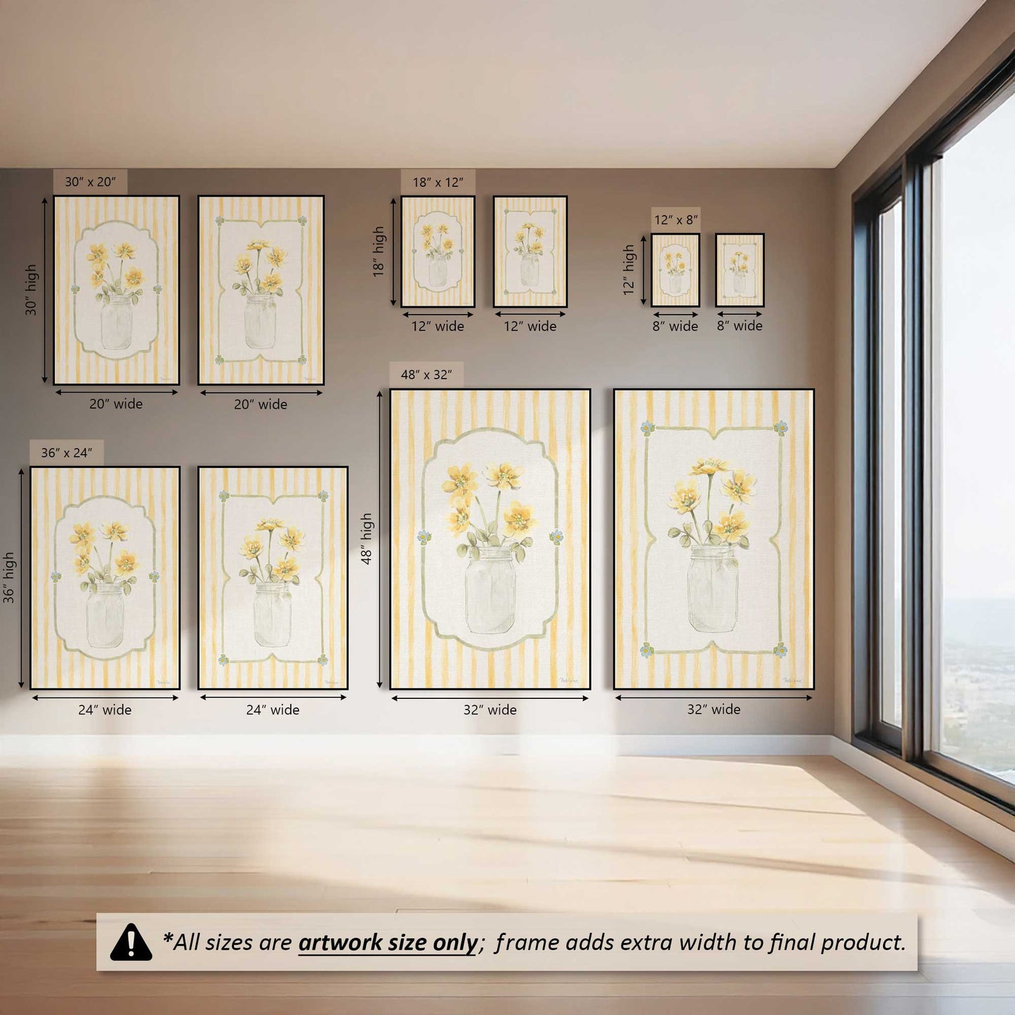 Happy Yellow Flowers in Jars, Set of 2 Canvas Prints