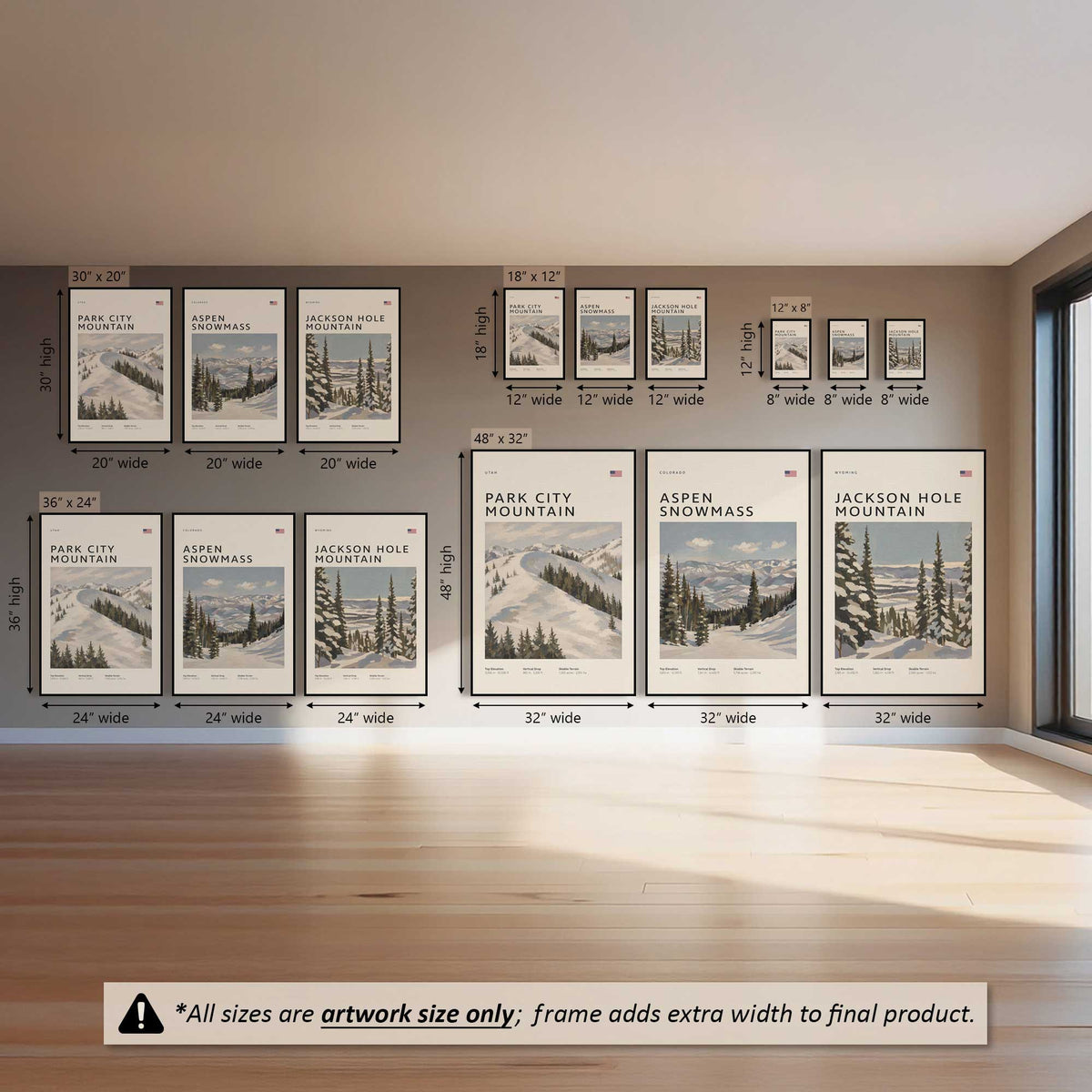 American Powder Day Trio, Set of 3 Canvas Prints