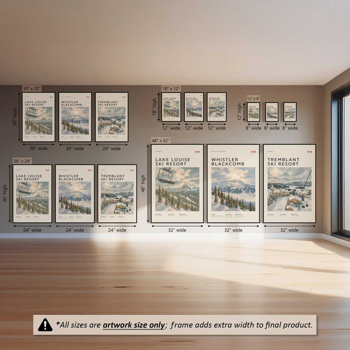 Canadian Powder Day Trio, Set of 3 Canvas Prints