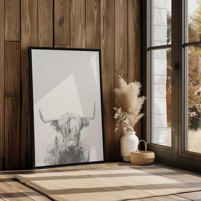 Black and White Highland Cow Portrait Canvas Print
