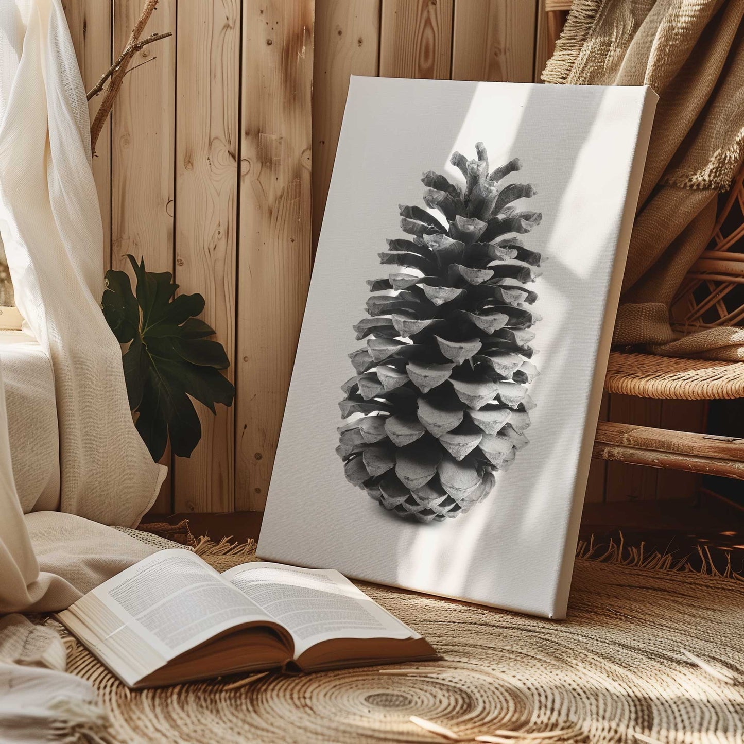 Black and White Pinecone Portrait Canvas Print